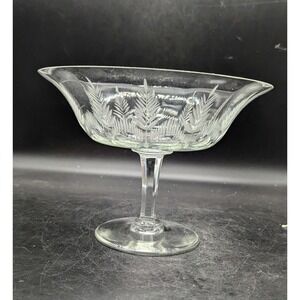 Vintage Stuart Crystal Woodchester Pattern Compote Candy Dish Etched Fern 8.75"
